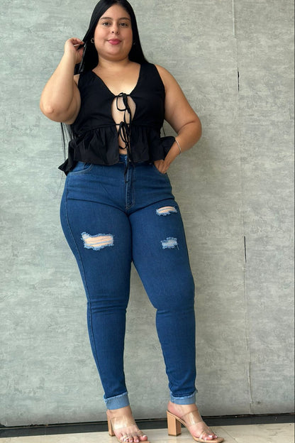 Jeans Skinny Brillos en Bota - Tela Strech Premiún