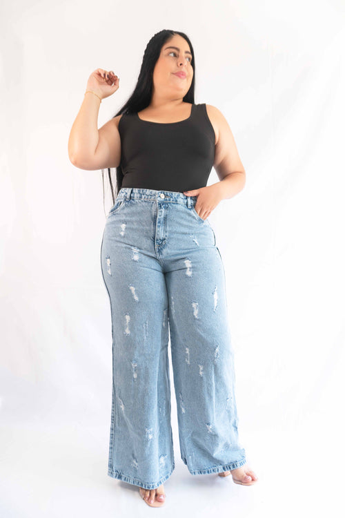 Wide Leg Tela Rigida Rotos