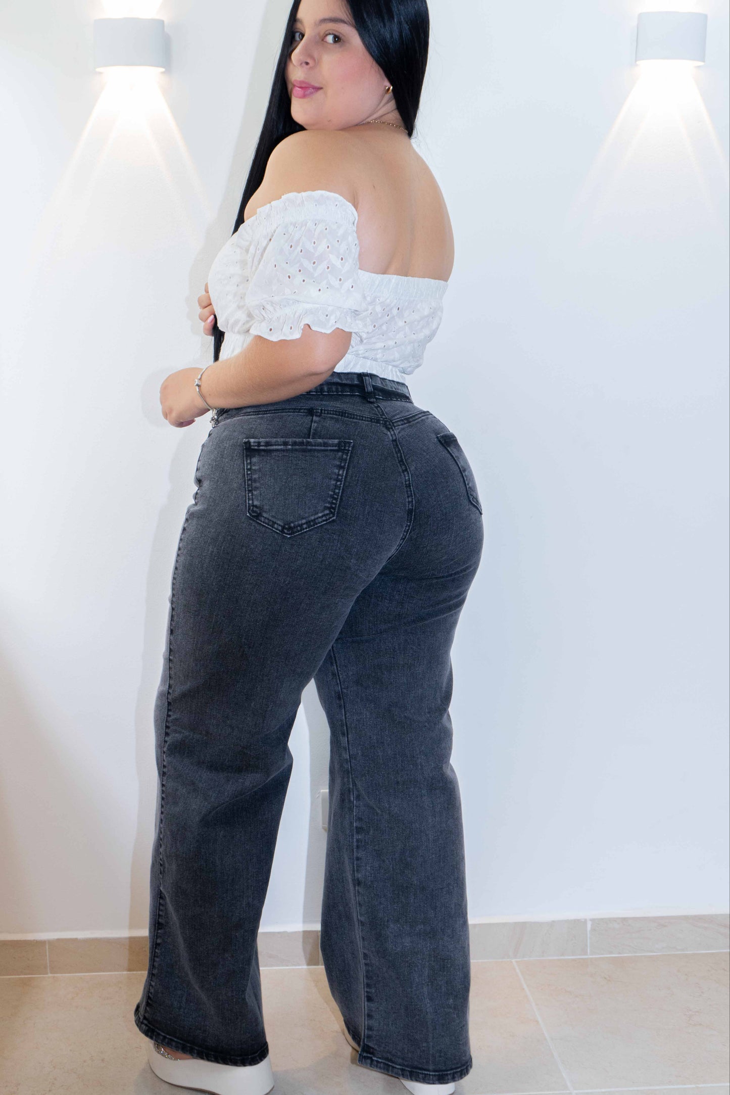 Wide Leg Gris- Tela Strech Premiún