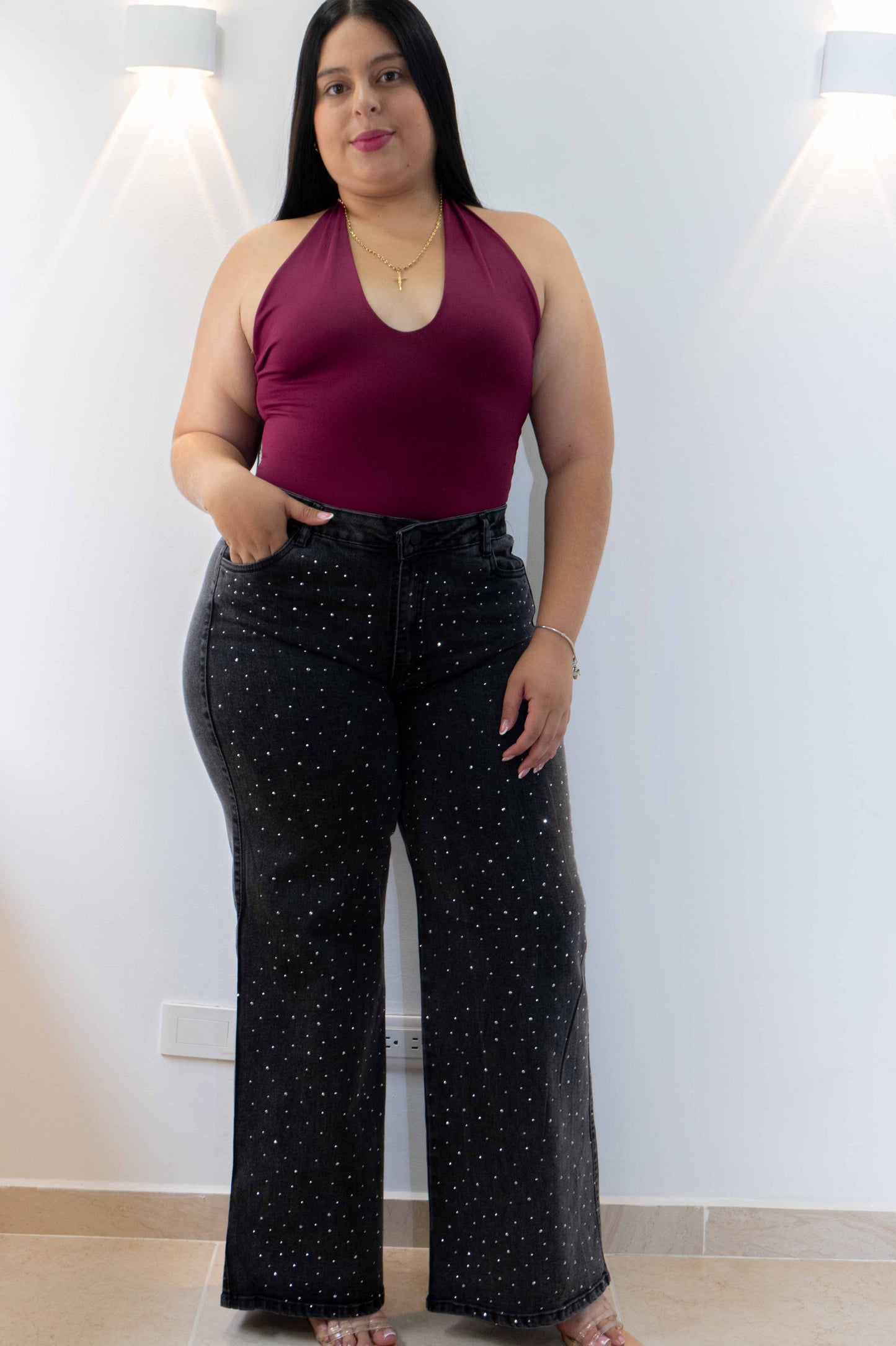 Wide Leg Gris- Tela Strech Premiún