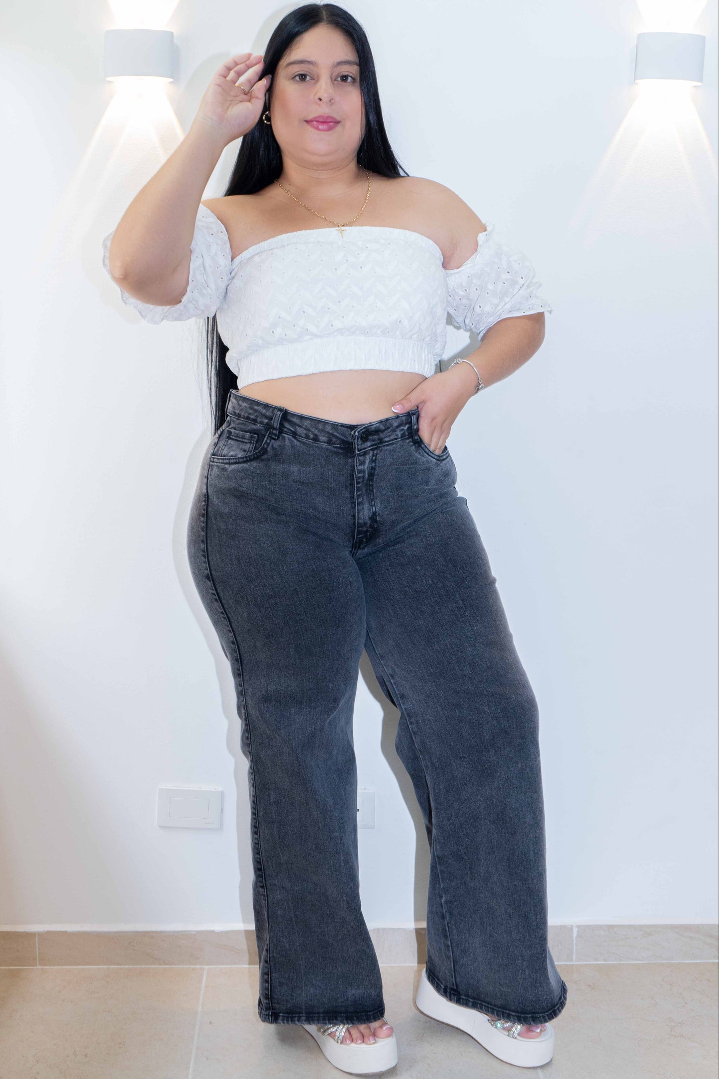 Wide Leg Gris- Tela Strech Premiún