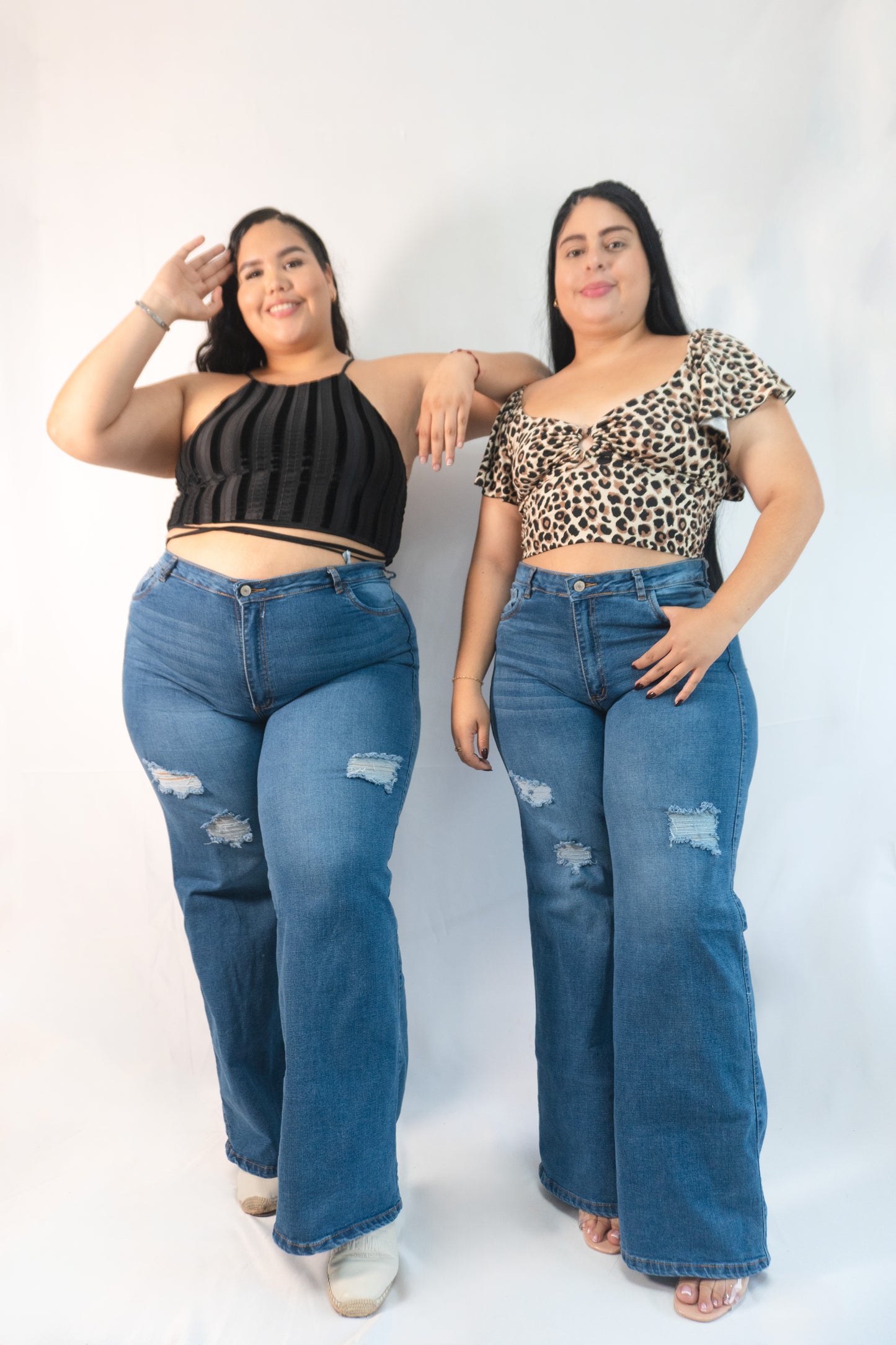 Wide Leg Tela Strech Con Rotos