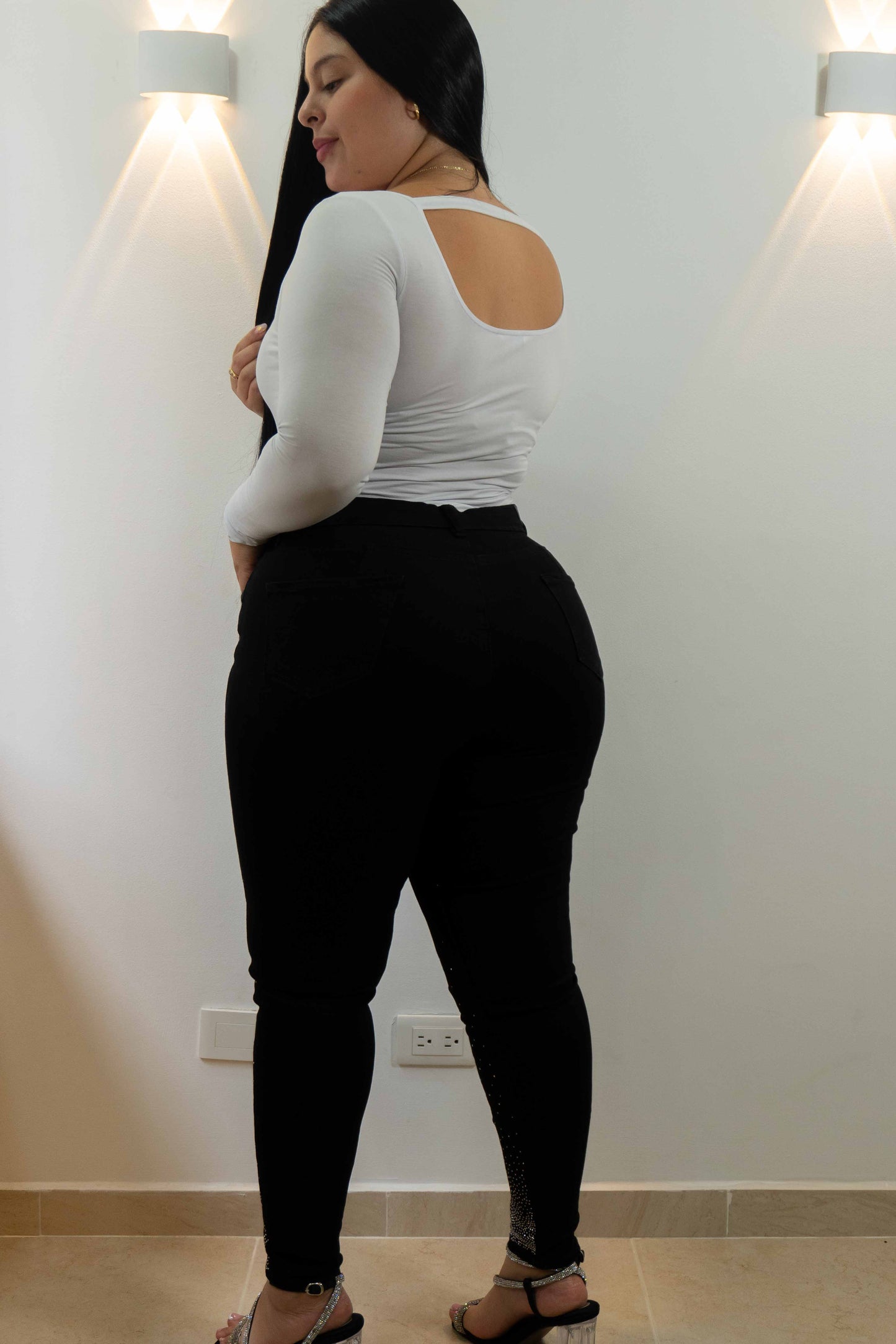 Jeans Negro Brillos en Bota - Tela Strech Premiún
