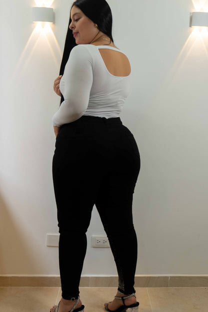 Jeans Negro Brillos en Bota - Tela Strech Premiún