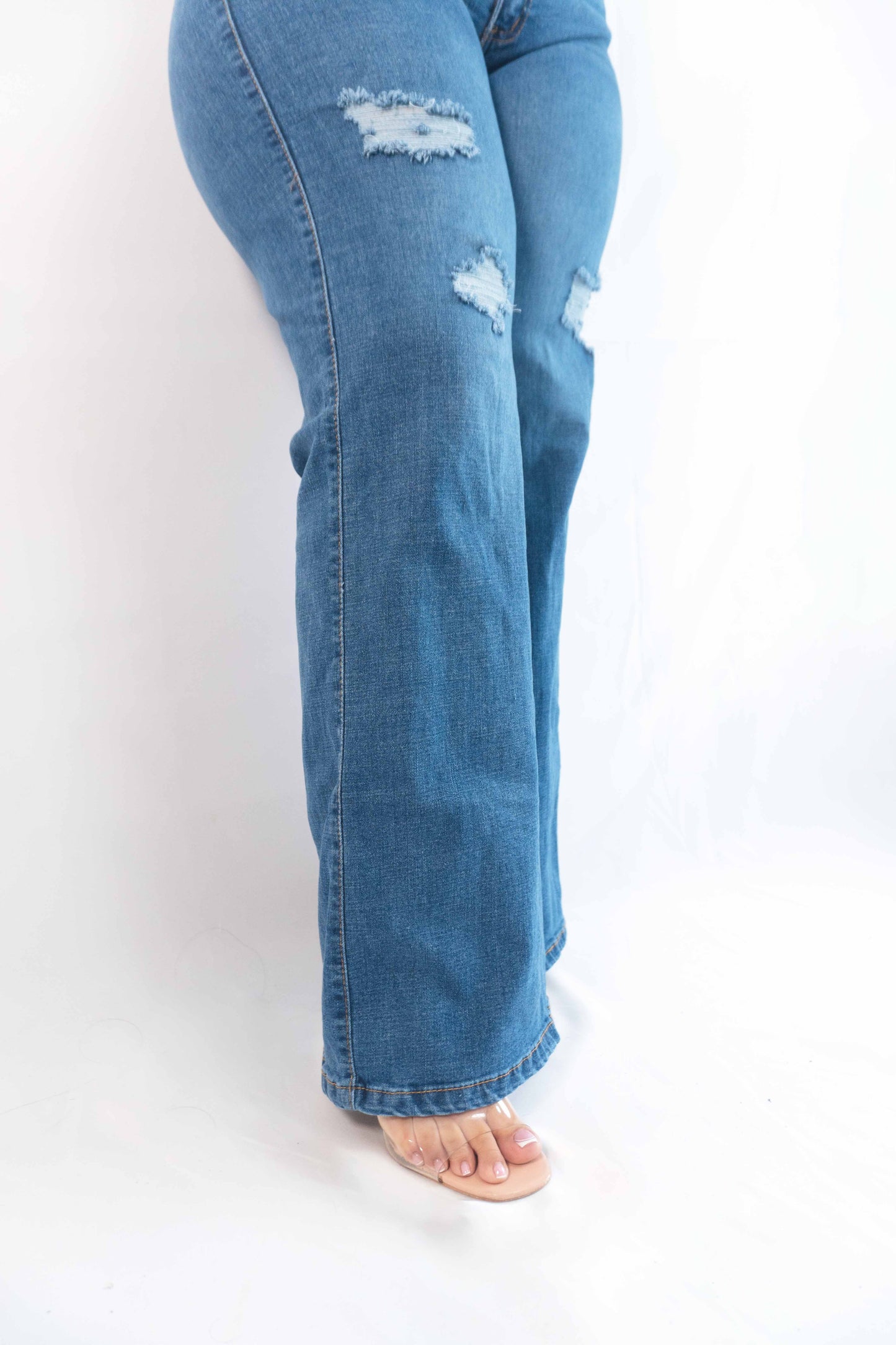 Wide Leg Tela Strech Con Rotos